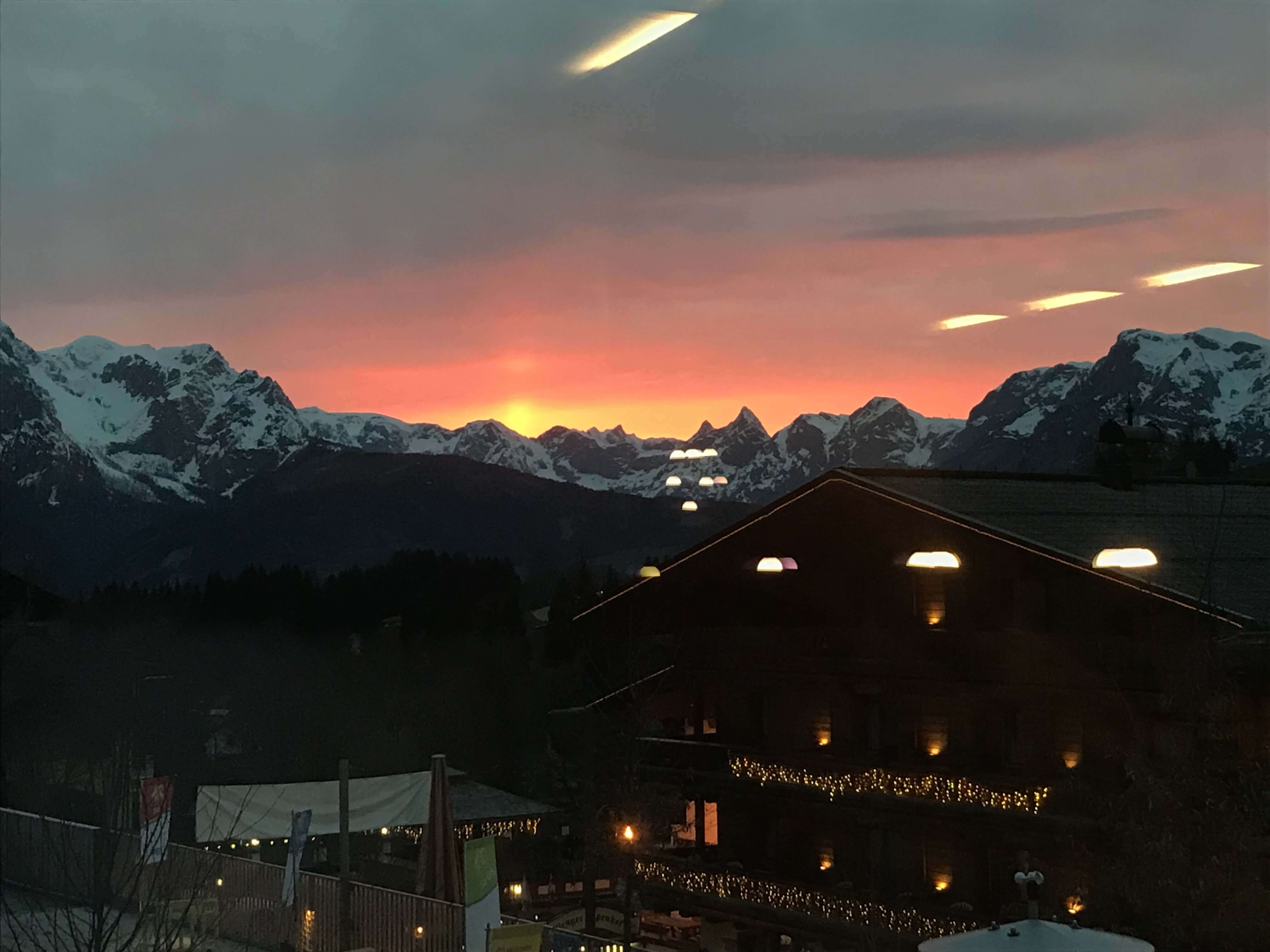 A view out of the restaurant on the mountains